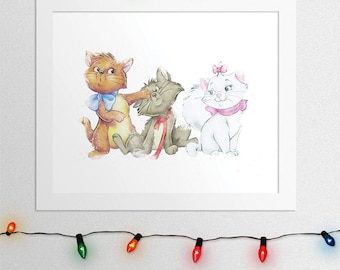 ARISTOCATS PRINT, Aristocats, Marie, Toulouse, Berlioz, Aristocats Watercolor, Wall Art, Nursery, Room Decor Kids, Poster, Digital Print