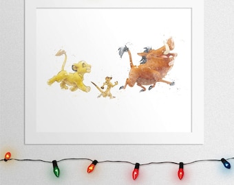 HAKUNA MATATA, Hakuna Matata Print, Lion King, Simba, Pumbaa, Timon, Watercolor, Lion King Nursery, Kids Room Decor, Digital Print