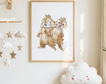 チップとデールのアートプリント リトルチップマンクス 水彩画