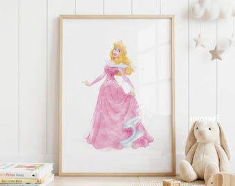 オーロラ姫プリント 眠れる森の美女 水彩画 プリンセスポスター