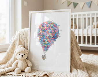 Up House Print, Up Pixar, Up Ballon House, Nursery Wall Art, Up Watercolor, Baby Room Decor, Digital Print
