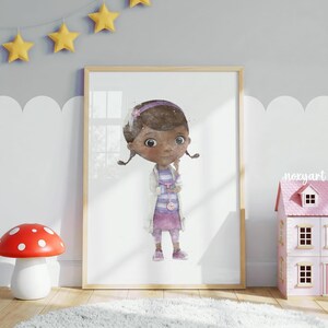 Lámina decorativa de Doc McStuffins para habitación infantil, impresión en acuarela de una doctora, decoración para cuarto infantil, póster para sala de juegos, McStuffins imprimible, impresión digital