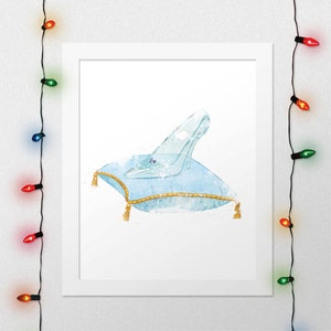 CINDERELLA SHOE, Cinderella Print, Princess Cinderella, Cinderella, Watercolor, Princess Nursery, Crystal Shoe, Wall Art, Digital