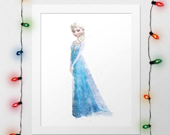 Lámina de Elsa de Frozen, Reina Elsa, Princesa Elsa, Elsa, Frozen, Reina de las Nieves, Acuarela, Habitación infantil, Habitación infantil de princesa, Impresión digital