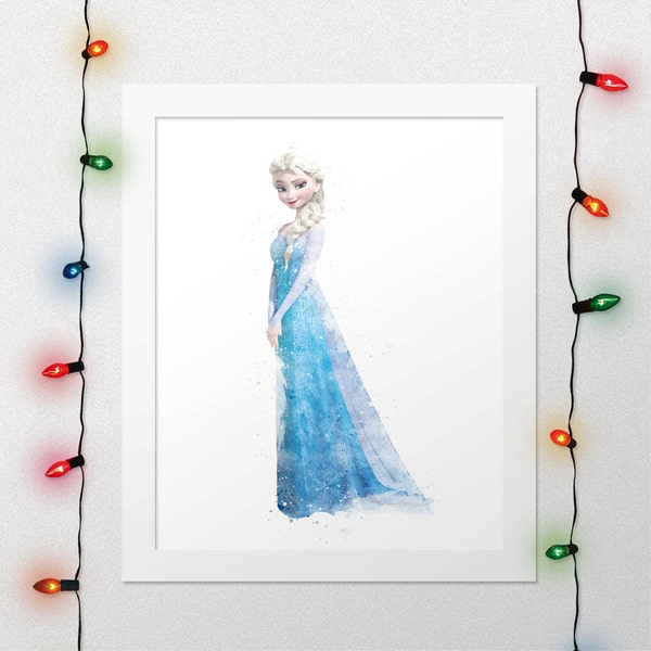 FROZEN ELSA PRINT, Queen Elsa, Princess Elsa, Elsa, Frozen, Snow Queen, Watercolor, Nursery, Princess Nursery, Digital Print