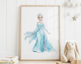 Frozen Elsa Print, Queen Elsa, Princess Elsa, Elsa, Frozen, Snow Queen, Watercolor, Nursery, Princess Nursery, Digital Print