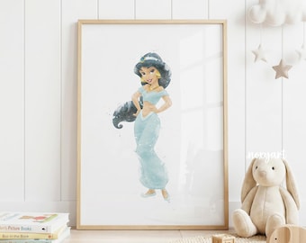 アラジンとジャスミンの水彩画アートプリント プリンセスジャスミンの