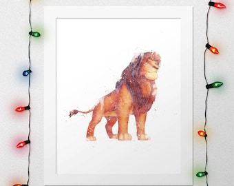 シンバとナラの印刷可能なライオンキング水彩画ライオンキングの