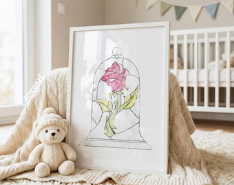 Beauty And The Beast Rose Print, Enchanted Rose Wall Art, Fairy Tale Nursery Decor, Princess Room Printable, Digital Print