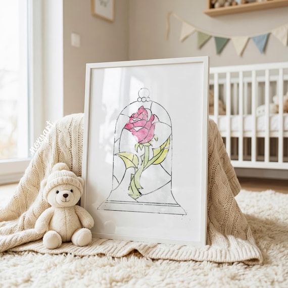 Beauty And The Beast Rose Print, Enchanted Rose Wall Art, Fairy Tale Nursery Decor, Princess Room Printable, Digital Print