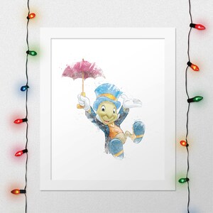 JIMINY CRICKET PRINT, Jiminy Cricket, Pinocchio Print, Jiminy Watercolor, Watercolor Nursery, Pinocchio Watercolor, Digital Print