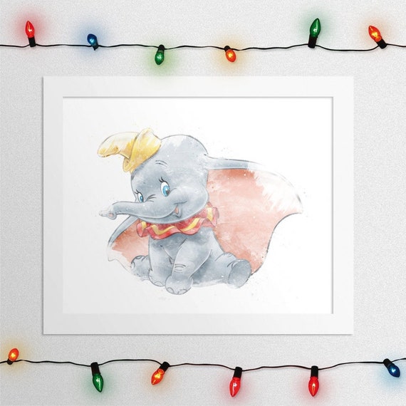 DUMBO, Dumbo Print, Dumbo Watercolor, Baby Dumbo, Dumbo Wall Art, Nursery Watercolor, Baby Room Art, Dumbo Nursery, Digital Print