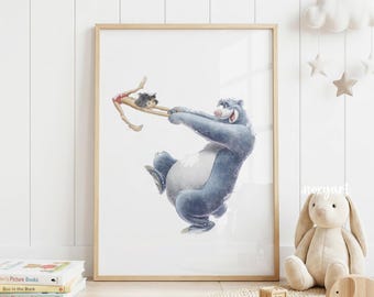 Mowgli And Baloo Nursery Print, The Jungle Book Printable, Nursery Mowgli Baloo, Jungle Book Watercolor Wall Art, Digital Print