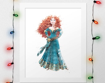 PRINCESS MERIDA PRINT, Merida Print, Merida Wall Art, Princess Merida Printable, Merida Nursery Print, Cute Princess Merida, Digital