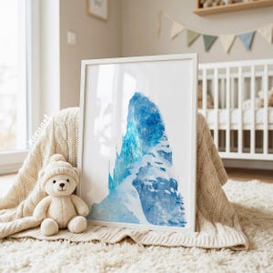Frozen kasteel print, Frozen muurdecoratie, prinsessenkasteel, prinsessenkamer decoratie, Frozen aquarel, print voor de kinderkamer, digitale print