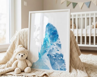 Frozen Castle Print, Frozen Wall Art, Princess Castle, Princess Room Decor, Frozen Watercolor, Nursery Printable, Digital Print