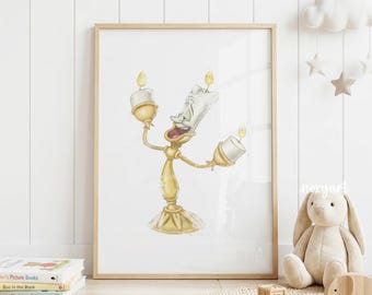Lumiere Nursery Wall Art, Beauty And The Beast Print, Watercolor Lumiere Poster, Kids Room Decor, Magical Nursery, Digital Print