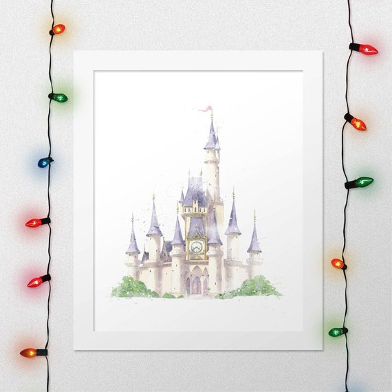 PRINCESS CASTLE, Cinderella Castle, Wall Art, Pastel Castle Print, Princess Watercolor, Girl Room Decor, Magical Nursery, Digital Print