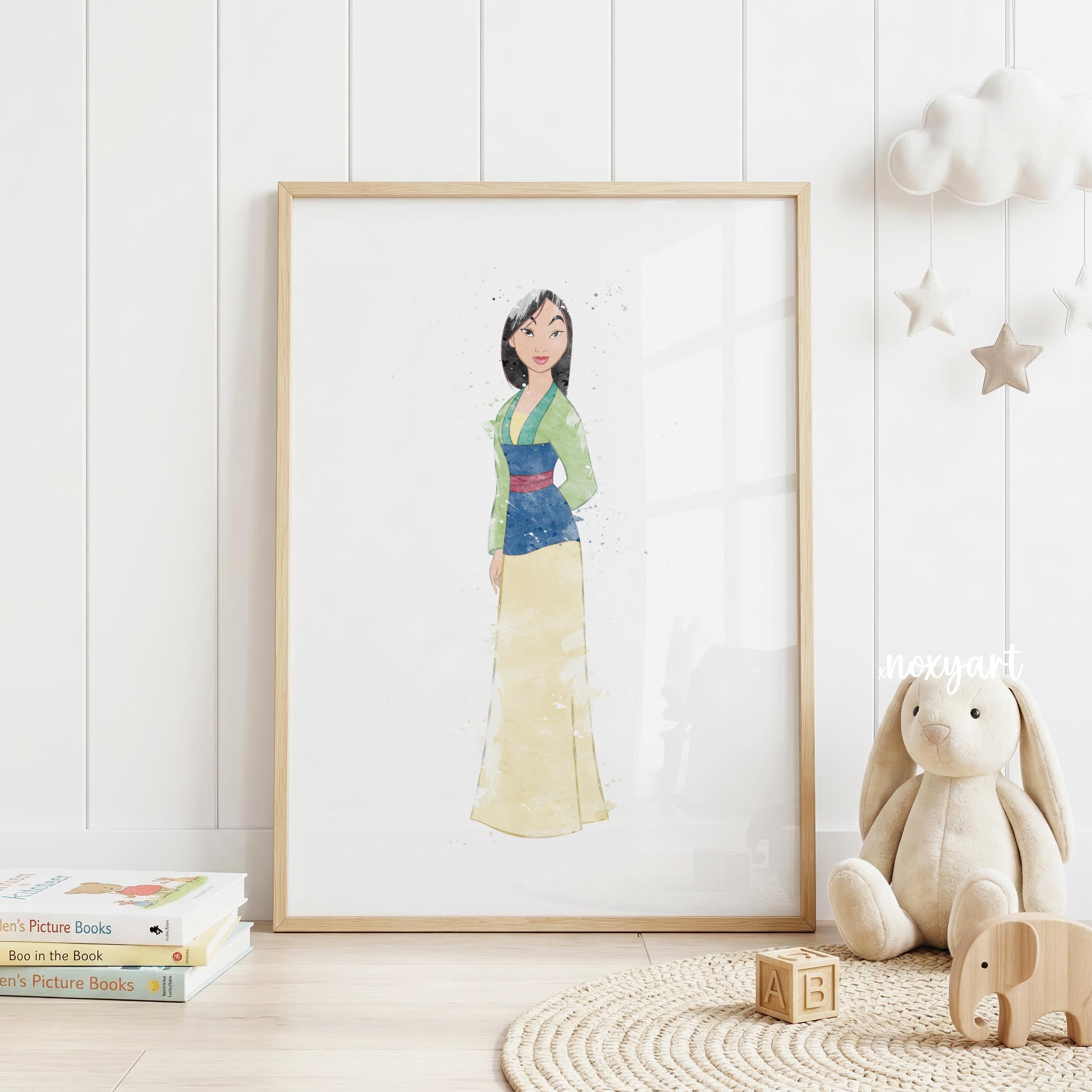 Mulan Wall Art Printable, Princess Nursery Decor, Watercolor Character ...