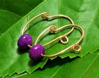 Rose Gold Tone Bronze Hoop Earrings. Purple Gold Earrings ,Purple Earrings , Sugilite Earrings. Rose Gold Earrings. Hoop Earrings