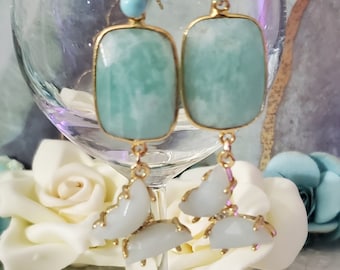 Amazonite Butterfly Gold Earrings,March Birthstone,Wedding Earrings,Bridal Earrings,March Birthstone,Gift for a Wife, Gift For A Girl