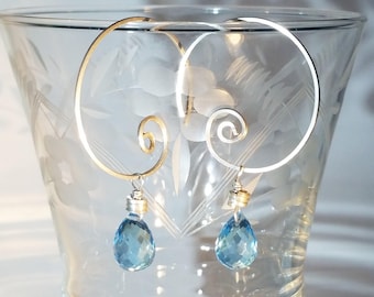 Blue Quartz Earrings, Quartz Earrings, Hoop Earrings, Gemstone Earrings, Bridal Earrings, Sterling Silver Earrings, Gift For Her