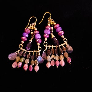 Chandelier gemstone earrings, chandelier boho earrings, dangle gemstone earrings, Multi Gemstone Earrings