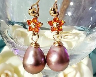 Huge 14mm Metallic Baroque Edison Pearl Earring with High Luster Lavender Pearl Earrings.Wedding Earrings,Gift for a Girl,Bridal Earrings.