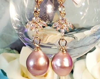 15mm Large Metallic Baroque Edison Pearl Earrings with High Luster Lavender Pearl Earrings, Wedding Earrings, Gift for Her, Bridal Earrings