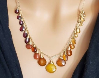 Multiple Gemstone Necklace Rainbow Necklace Ombre Gemstone Necklace Citrine Garnet Colorful Ombre Necklace Layering Necklace, Gift For Her