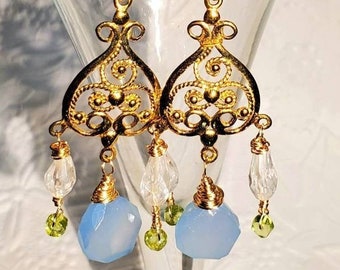 Blue Chalcedony Gold Earrings