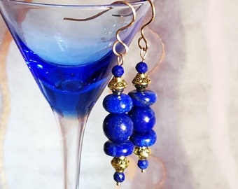 Lapis Lazuli Gold Earrings, Gold Dangle Earrings, Blue Earrings, Gift For Her,September Birthstone,September Birthday