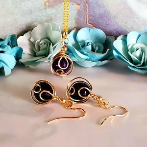Purple Agate Jewelry Set,Purple Agate Gold Filled Necklace,Bridal Jewelry,Wedding Jewelry,Agate Earrings Agate Necklace June Birthstone