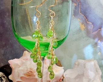 Long Peridot Earrings - Green Peridot Earrings - Gemstone Dangle Earrings Earrings - Gold Filled Earrings  - August Birthstone