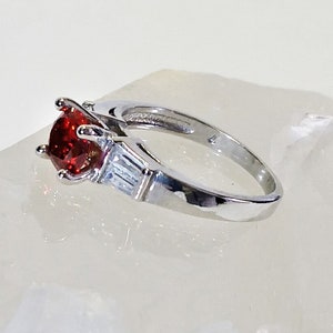 Red CZ Large 925 Sterling Silver Ring - 5 stone ring Red Gemstone CZ with clear CZ Tapered Baguettes ,Gift for Her, February Birthstone