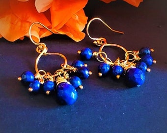 Lapis Lazuli Earrings Gold Dangle , Gemstone  Jewelry, Gift For Her