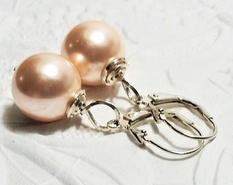 Pearl Earrings, Ivory Pearl Sterling Silver Earrings , Bridemaids Gift ,June Wedding, Majorica Pearl Earrings , Lever back Earrings