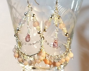Pink opal earrings, Bridal earrings, Wedding jewelry