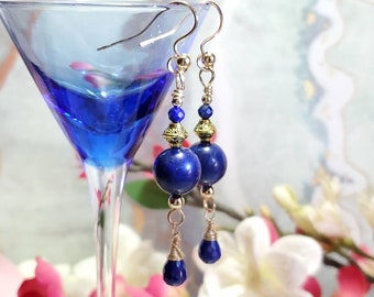 Lapis Lazuli Gold Earrings, Gold Dangle, September Birthstone,September Birthday, Gift For Her