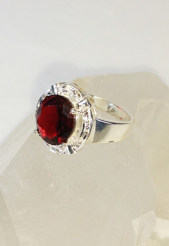 Sterling Silver Garnet Red Ring, -  Size 8  -  re… - image 2