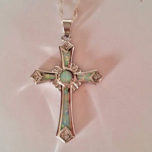 Sterling Silver Cross Necklace, Small Cross Necklace, Sterling Silver Cross Pendant with Sterling Silver Chain,Confirmation Gift,Lab Opals image 7