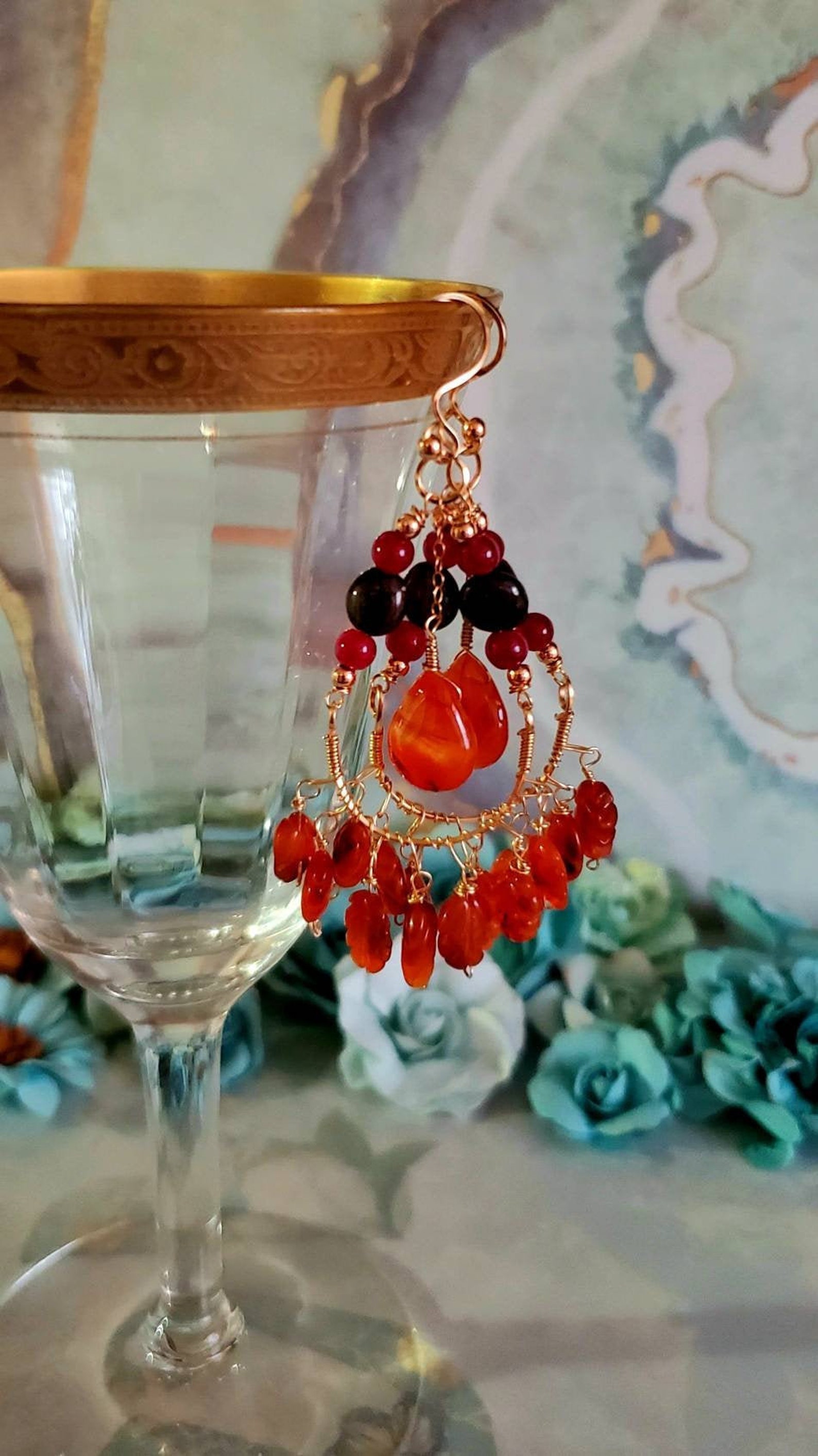 Carnelian Chandelier Earrings,carnelian and 14K Gold Fill Earrings ,orange Chandelier Earrings