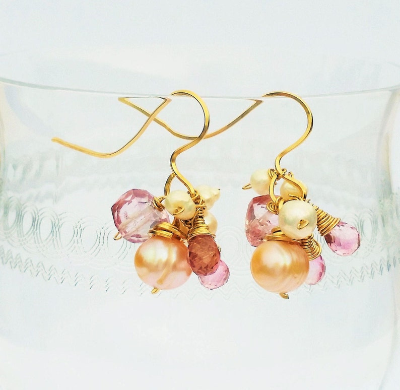 Pink Topaz and Pearl Earrings Gemstone Dangle Earrings Pink - Etsy