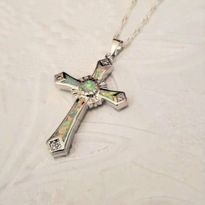 Sterling Silver Cross Necklace, Small Cross Necklace, Sterling Silver Cross Pendant with Sterling Silver Chain,Confirmation Gift,Lab Opals image 4