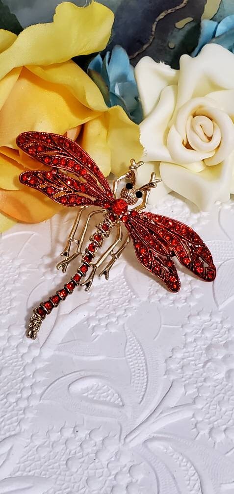 Grande Broche Libellule Style Fabergé – Émail Et Strass – Copie – Fantaisie Unisexe
