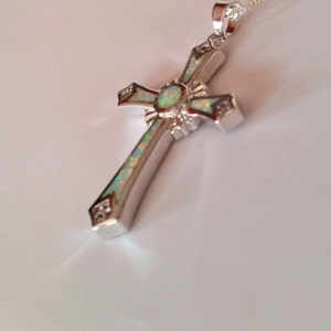 Sterling Silver Cross Necklace, Small Cross Necklace, Sterling Silver Cross Pendant  with Sterling Silver Chain,Confirmation Gift,Lab Opals