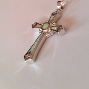 Sterling Silver Cross Necklace, Small Cross Necklace, Sterling Silver Cross Pendant with Sterling Silver Chain,Confirmation Gift,Lab Opals image 1