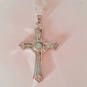 Sterling Silver Cross Necklace, Small Cross Necklace, Sterling Silver Cross Pendant with Sterling Silver Chain,Confirmation Gift,Lab Opals image 2