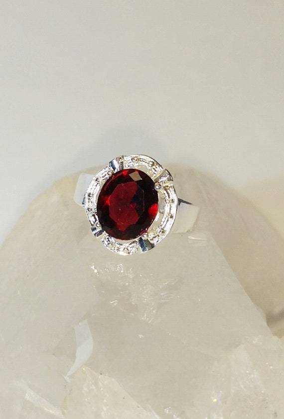 Sterling Silver Garnet Red Ring, -  Size 8  -  re… - image 3