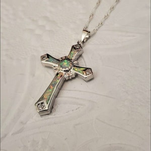 Sterling Silver Cross Necklace, Small Cross Necklace, Sterling Silver Cross Pendant with Sterling Silver Chain,Confirmation Gift,Lab Opals image 8